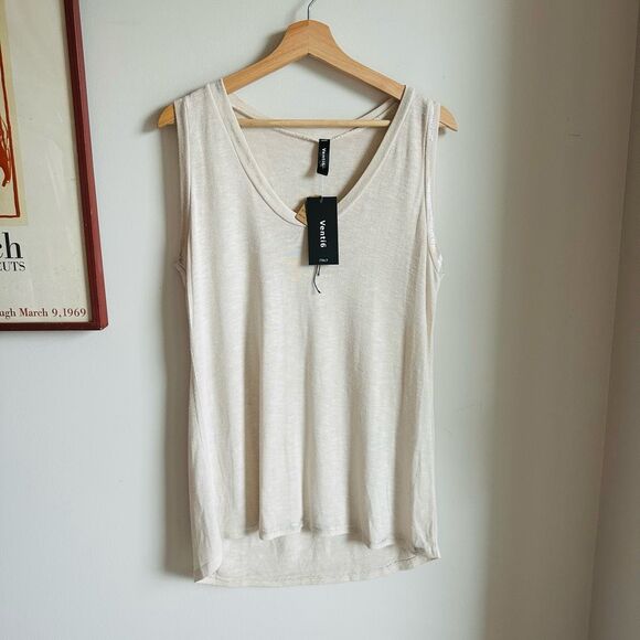 NWT Venti6 Cream Slub Tank Top – Shimmer Trim – Size Large – Made in Italy - Picture 2 of 7